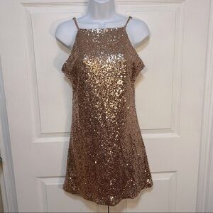 Lulu’s Gold Sequin Mini Dress Medium